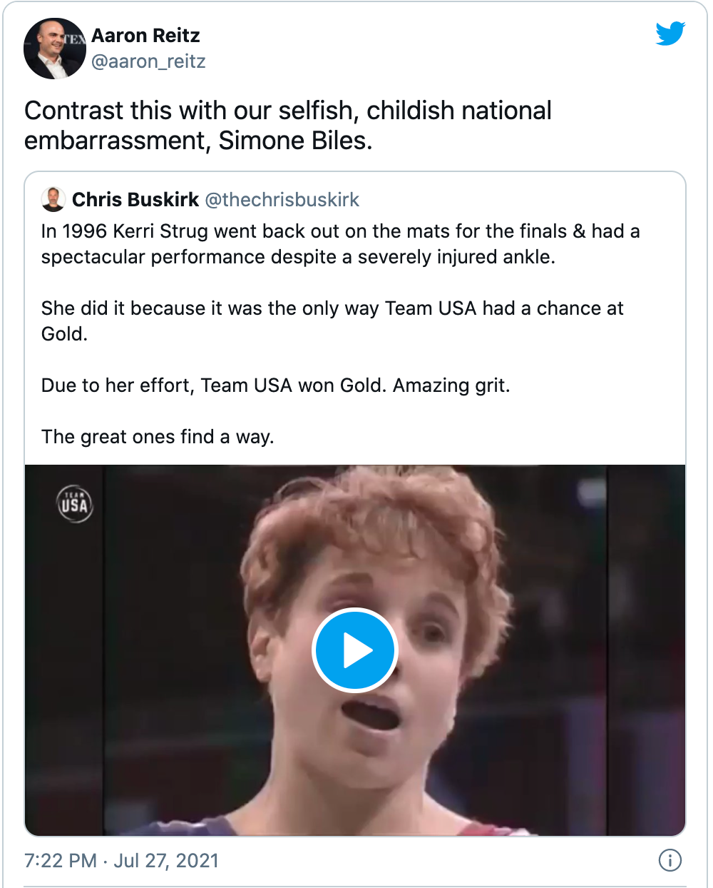 Aaron Reitz Biles commentary